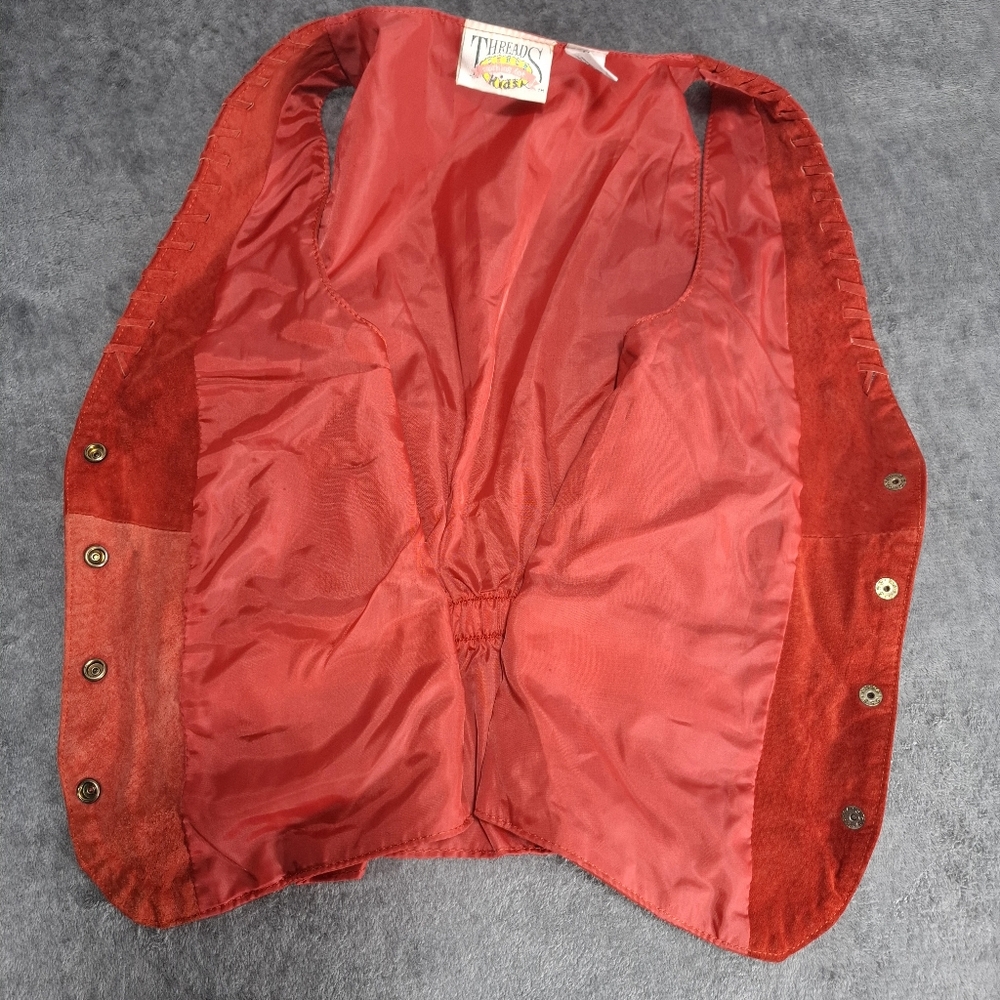 Vintage Red Suede Vest Kids with Snap Button Closure Rancher Western Rodeo - Picture 7 of 7
